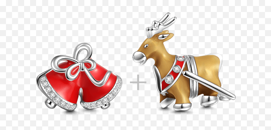 Christmas Reindeer And Bells Set - Loveforeverheartcharm Holiday Ornament Png,Christmas Reindeer Png