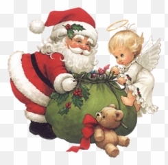 Cute Santa And Angels - Santa Angel Clipart Png,Christmas Angel Png
