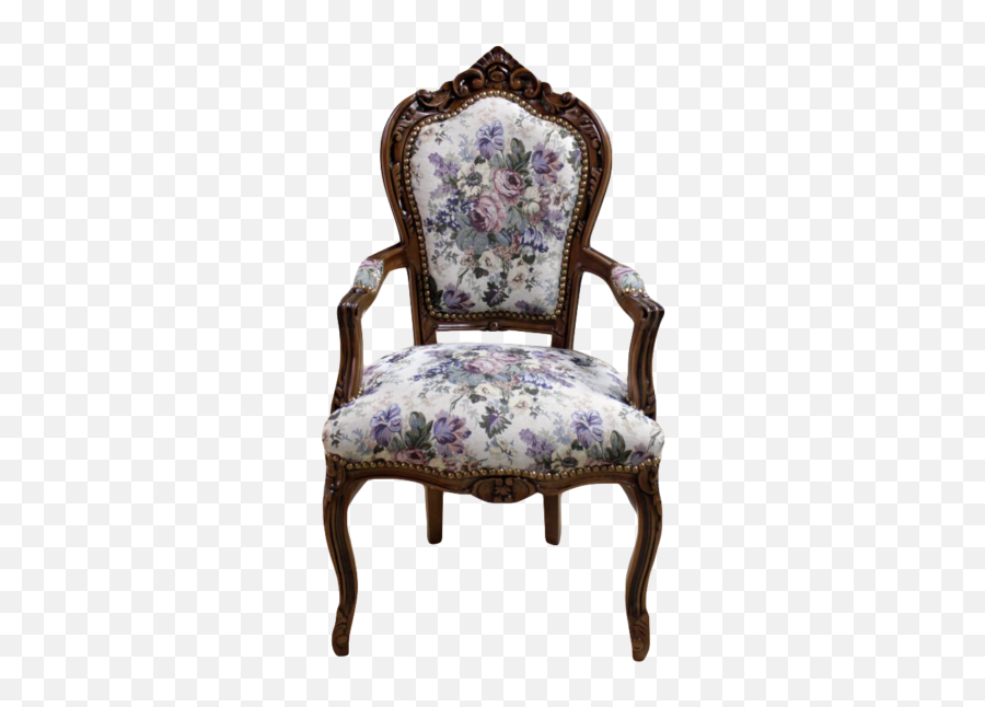Dining Armchair Brown Frame Vintage Flowers Fabric - Decor Clasic Chair Png,Vintage Flowers Png