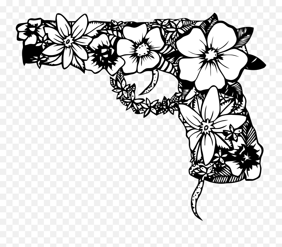 Download Pin By Leah Paul - Gun Tattoo Flower And Gun Drawing Png,Tattoo Gun Png