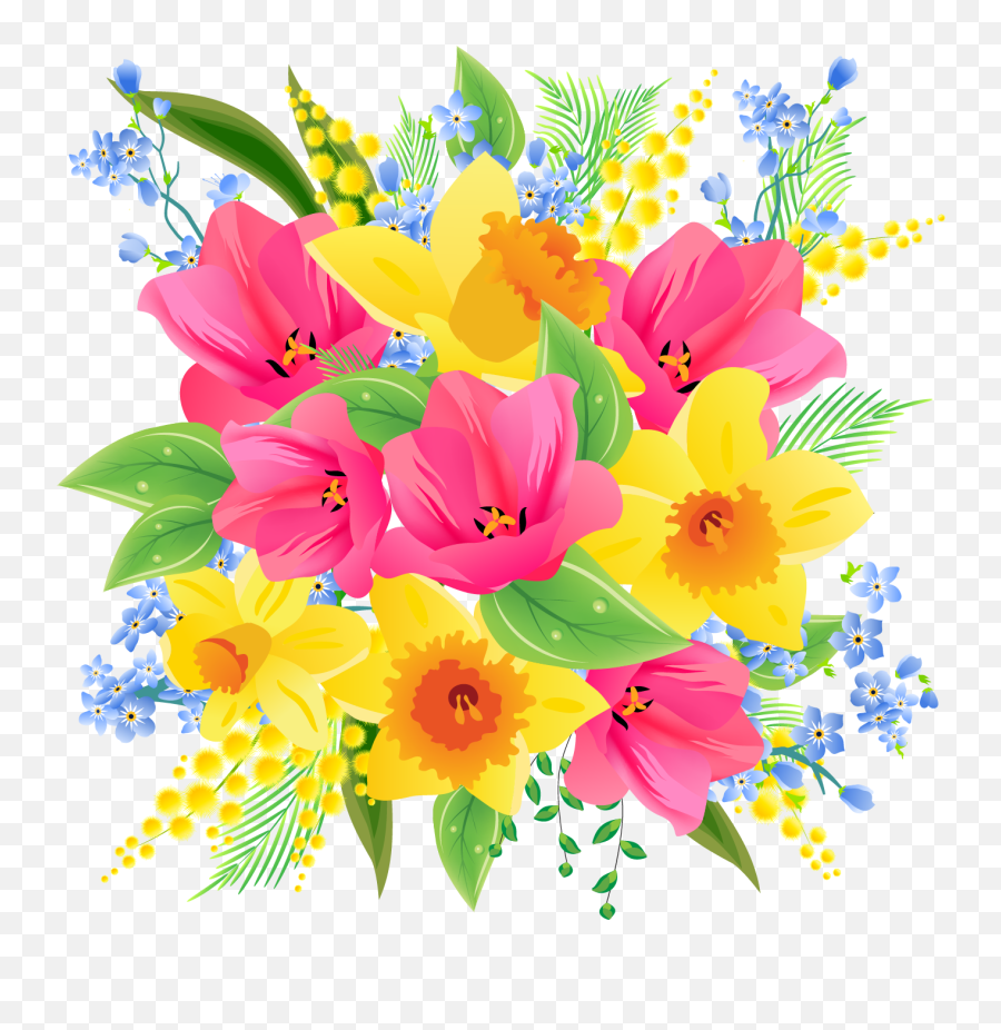 Flower Bouquet Clip Art - Spring Flowers Png Download 1350 Flower Vector,Spring Flowers Png