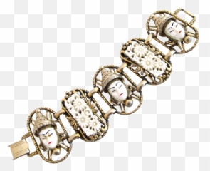Selro White Okina Noh Mask Gold Tone Choker Necklace Clipart - Body Jewelry Png,Choker Png