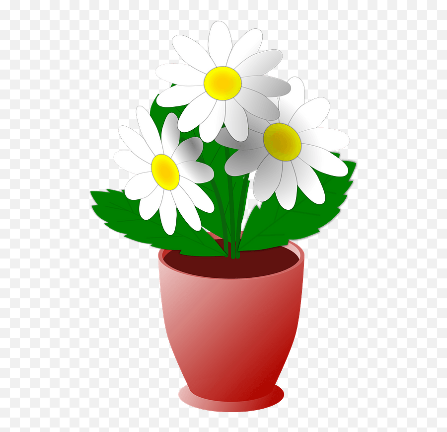 White Flowers In A Brown Pot Clipart - Transparent Potted Plant Clipart Png,White Daisy Png