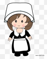 Cute Pilgrim Girl Free Thanksgiving Clip Art - Transparent Boy Pilgrim Clipart Png,Pilgrim Png
