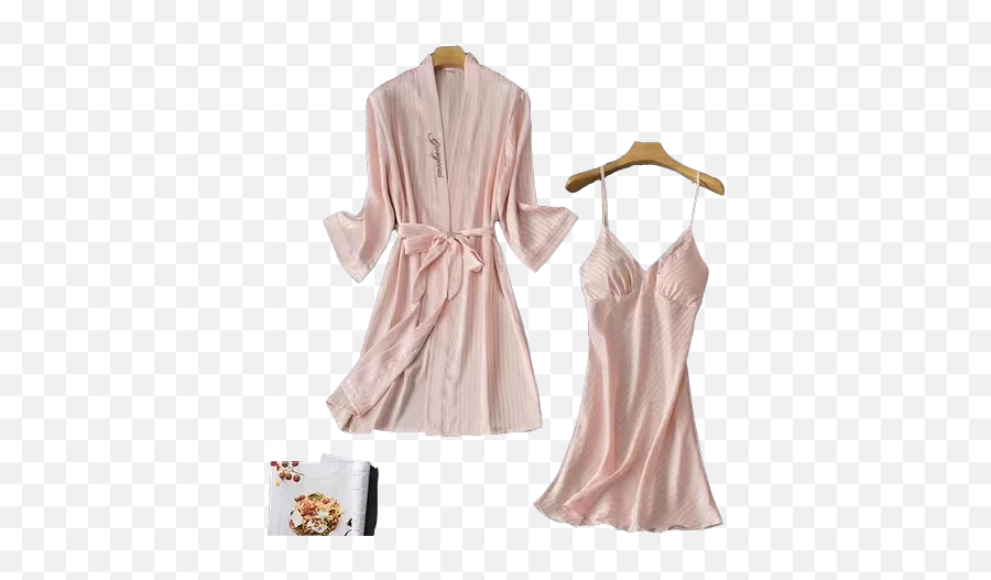 Women Satin Nightgown With Robe Set Silk Lace Pajama Sexy Night Gown 2 Piece Short Slep Sleepwear 4 Different Color - Sleeveless Png,Satin Icon Set