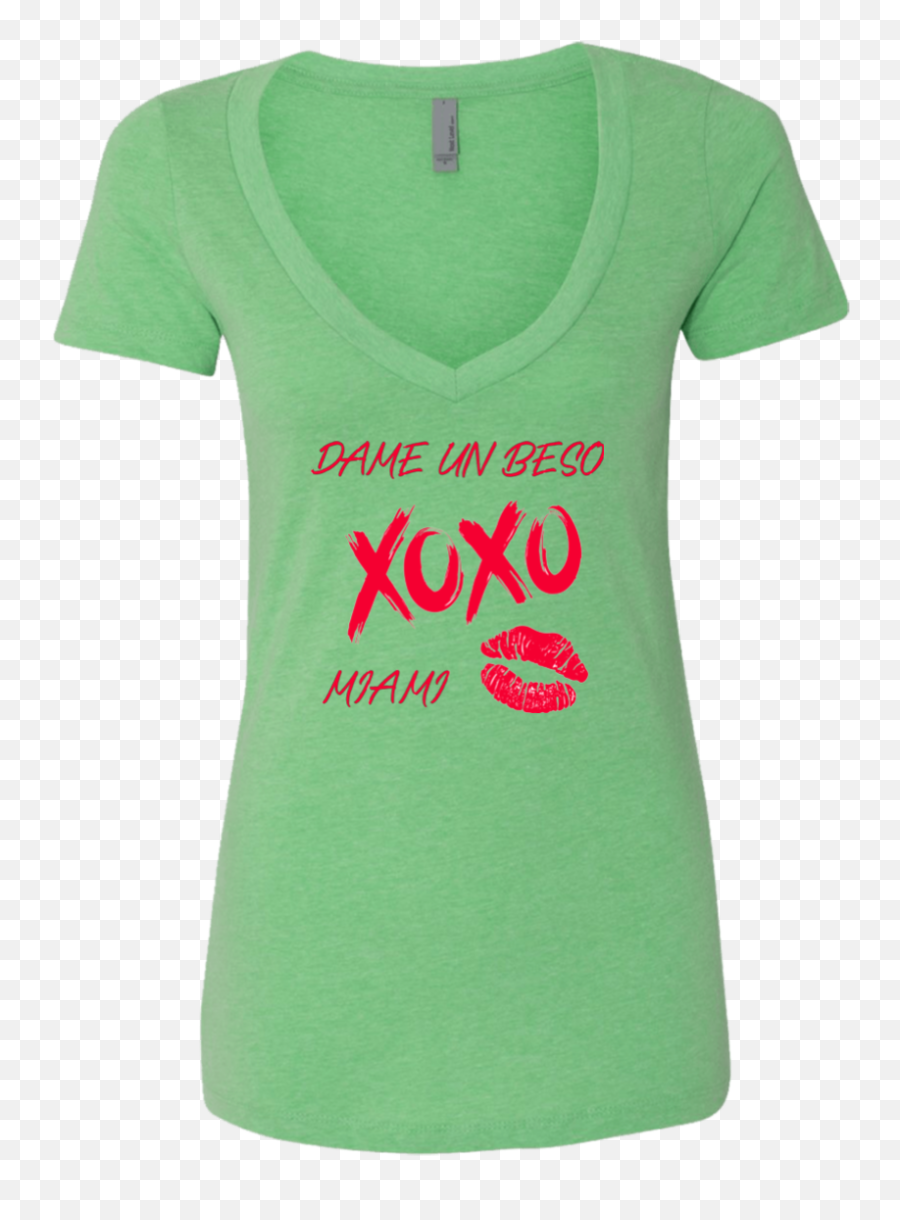 Download Hd Dame Un Beso Miami Xoxo Ladiesu0027 Deep V Neck T - Short Sleeve Png,Beso Png