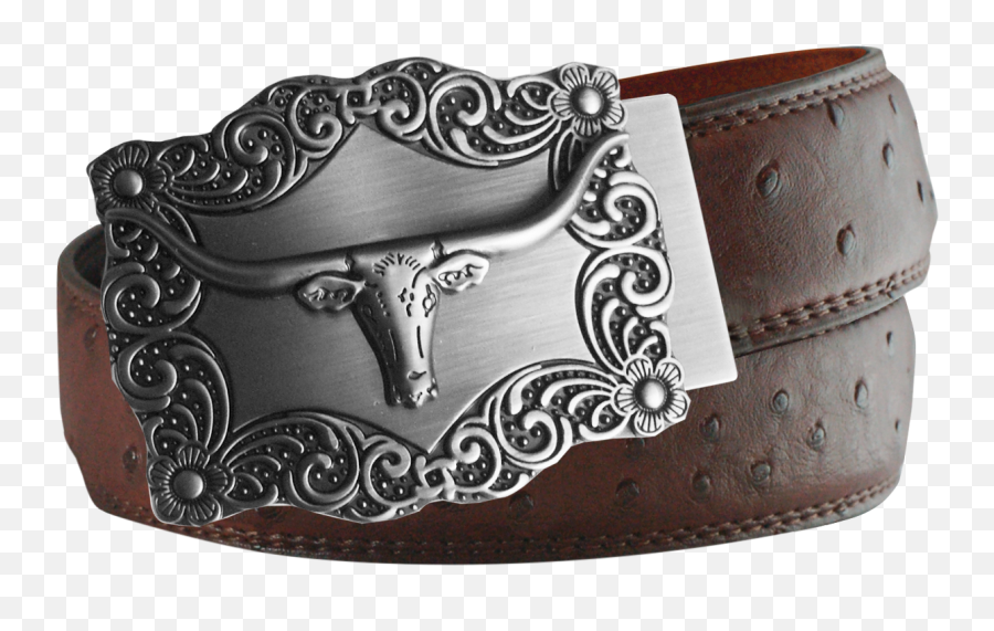 Style 817 Western Longhorn Brown Ostrich Belt - Cowboy Belt Png,Belt Transparent Background