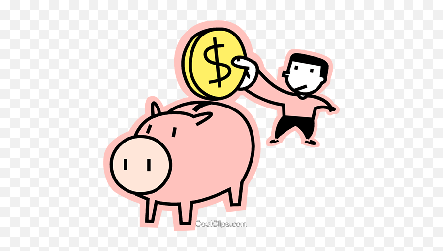 Man Putting Money In His Piggy Bank Royalty Free Vector Clip - Saving Money Clip Art Png,Piggy Bank Transparent Background