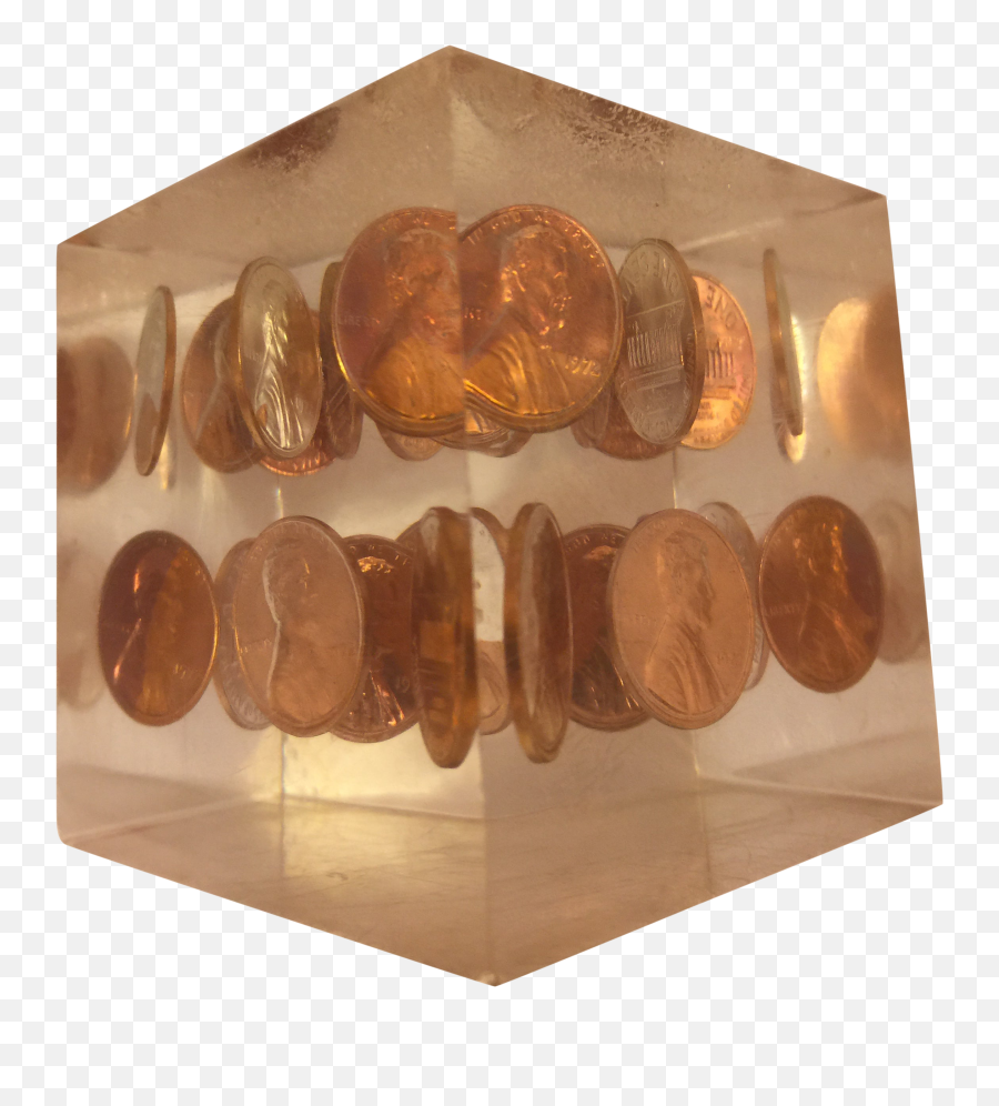 1970s Vintage Mid - Century Modern Lucite Cube With Pennies Solid Png,Pennies Png