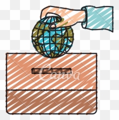 Color Crayon Silhouette Front View Hand With Flat Globe - png