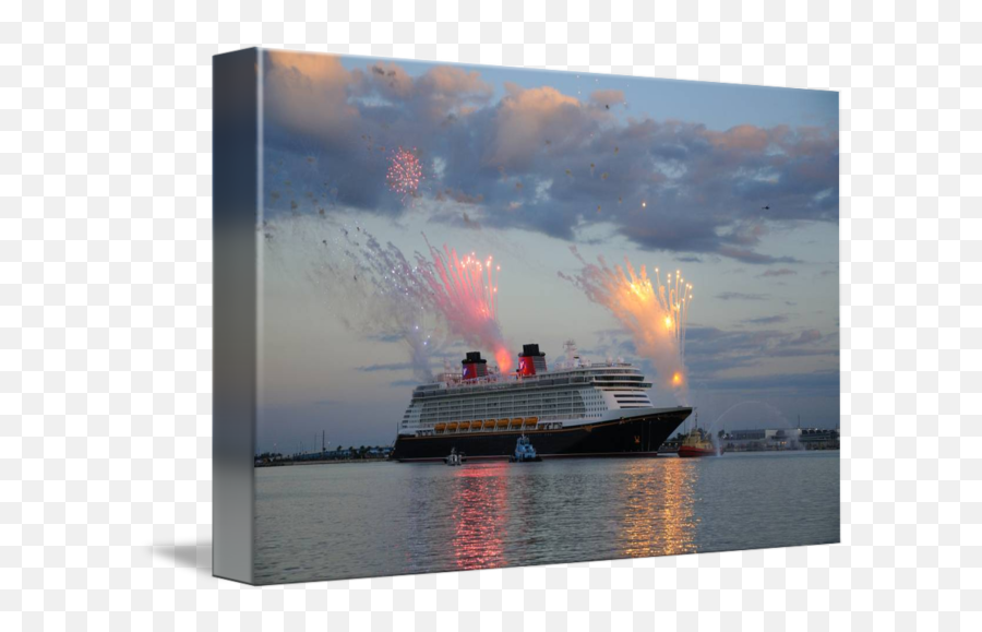The Cruise Ship Disney Fantasy With Fireworks By Bradford Martin - Cruiseferry Png,Cruise Ship Transparent