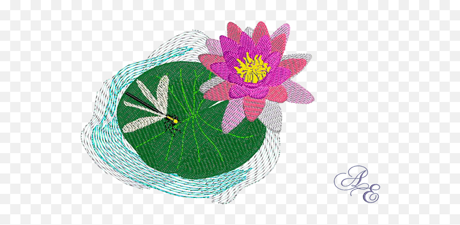 Art Of Embroidery - Dragonfly On Water Lily Machine Sacred Lotus Png,Lily Pad Png
