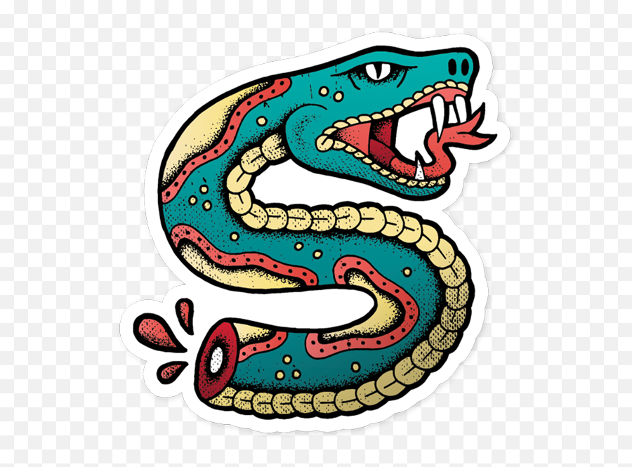 Snake Bite Vinyl Sticker Png - Traditional Snake Tattoo,Snake Tattoo Transparent