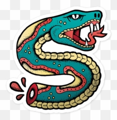 Snake Bite Vinyl Sticker Png - Traditional Snake Tattoo,Snake Tattoo Transparent