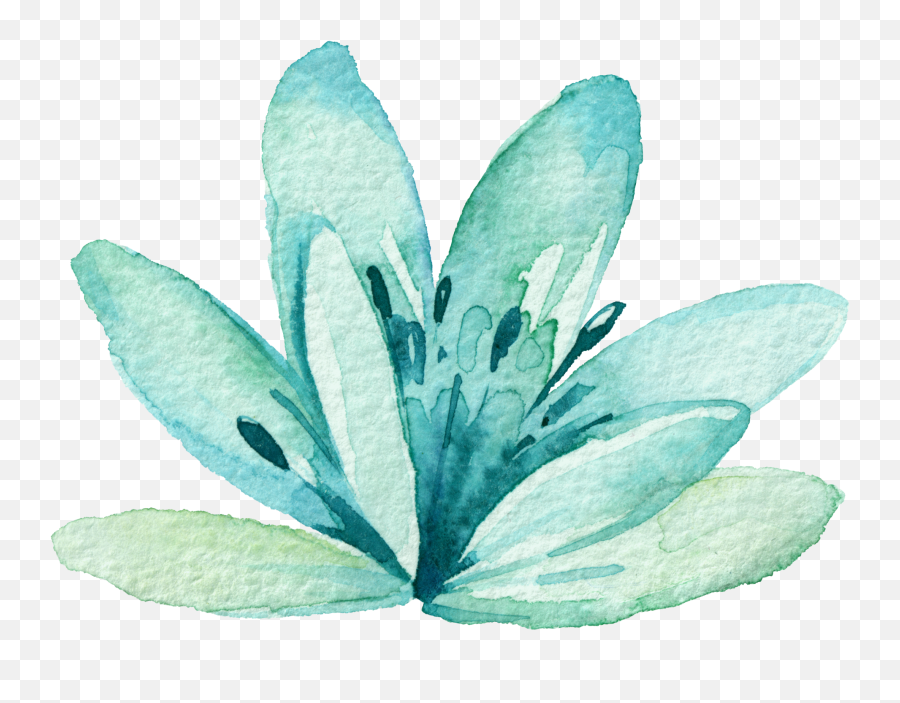 Download Transparent Watercolor Mint - Blue Watercolor Flower Transparent Png,Green Flower Png
