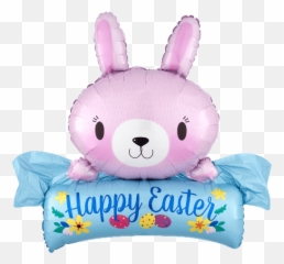 32 Happy Easter Pink Bunny Balloon - png