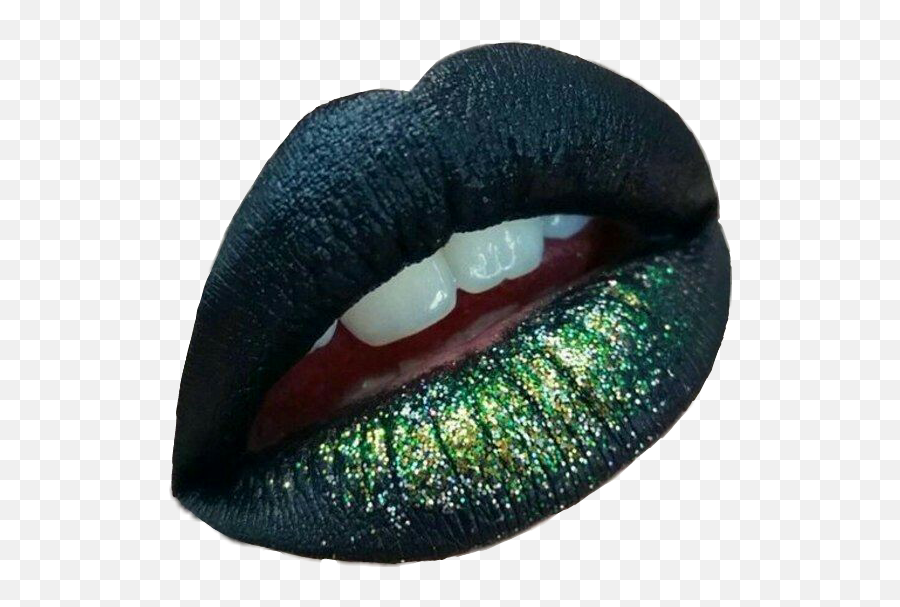 Lips Labios Boca Green Shine Brilho Glitter Ombrelips - Black And Green Lips Png,Labios Png