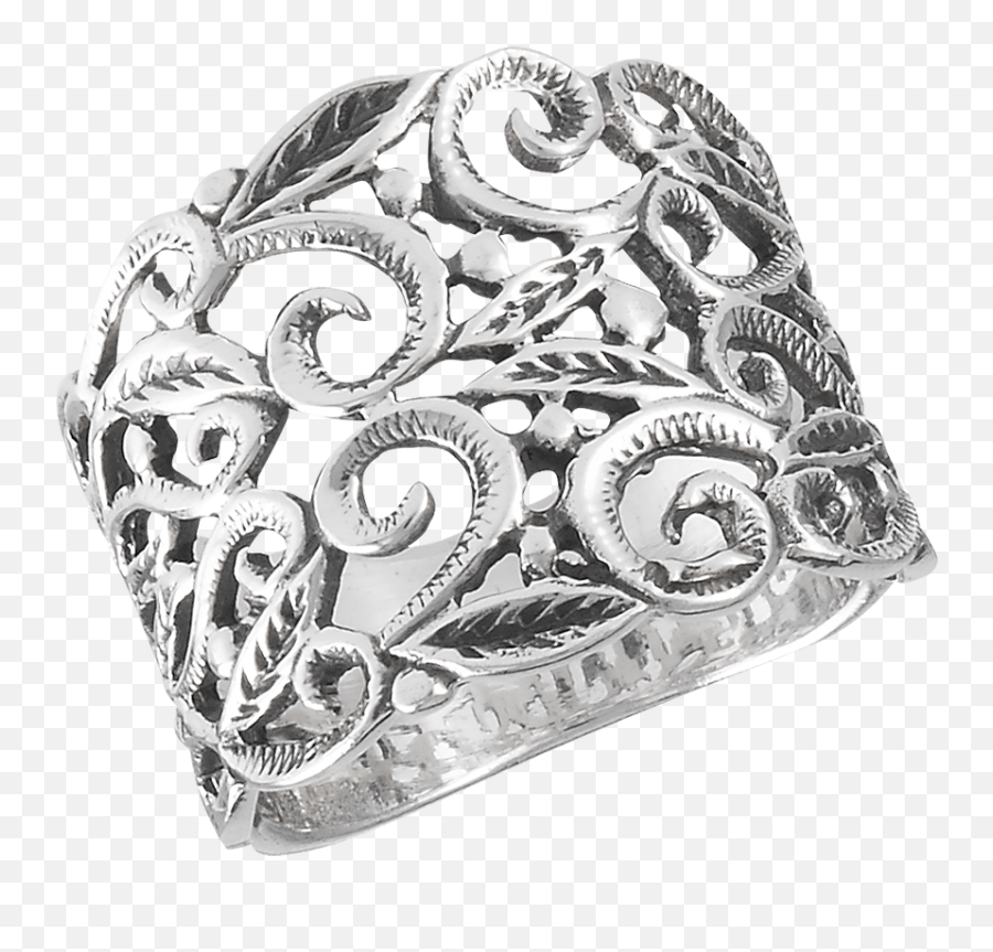 Sterling Silver Scrollwork Leaf Band - Victorian Filigree Ring Png,Scrollwork Png
