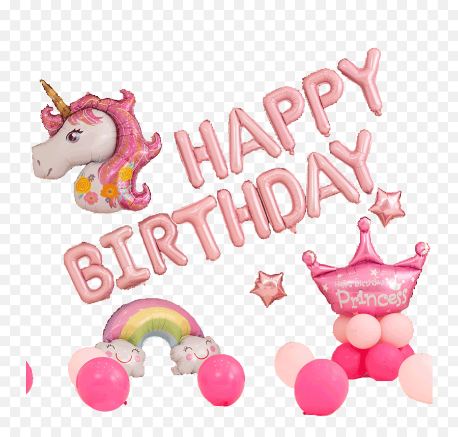 Unicorn Party Balloons Happy Birthday Air Ball Package Baby Shower 1st Decoration Girl Boy Letter Balloon - Birthday Decorations Png,Birthday Balloons Transparent