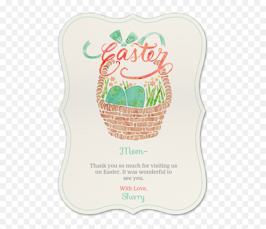 Mint Easter Basket Card Evite - Label Png,Easter Basket Transparent