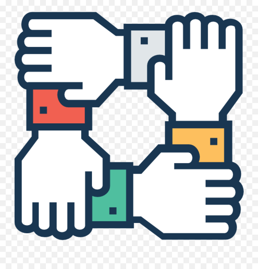 Teamwork Collaboration Icon Clipart - Four Hands Together Vector Png,Collaboration Png
