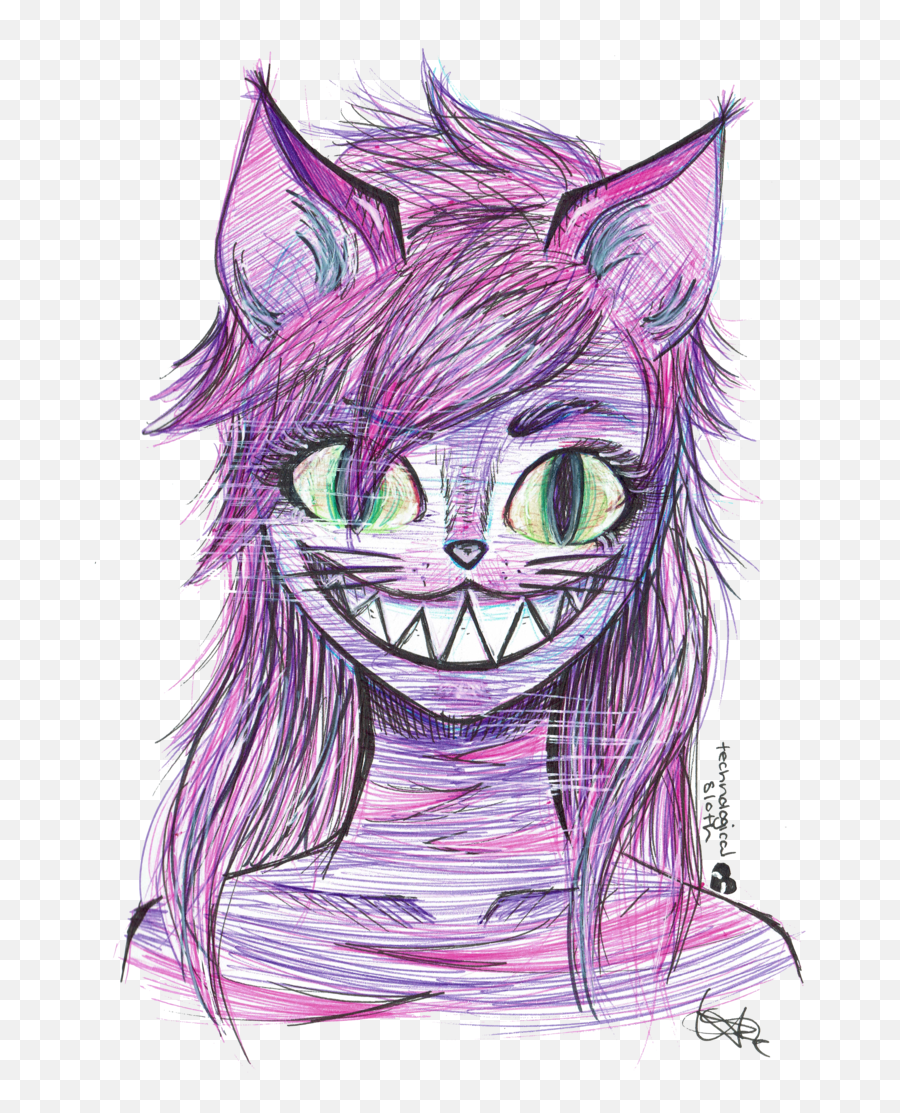 Drawing Movies Cheshire Cat - Cheshire Cat Girl Art Cheshire Girl Cat Art Png,Cheshire Cat Smile Png