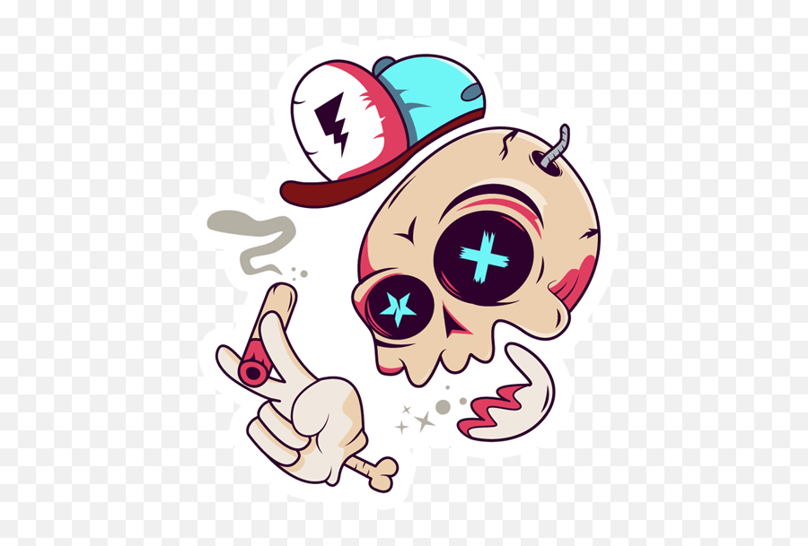 Smoking Skull Sticker - Just Stickers Clip Art Png,Cartoon Skull Png
