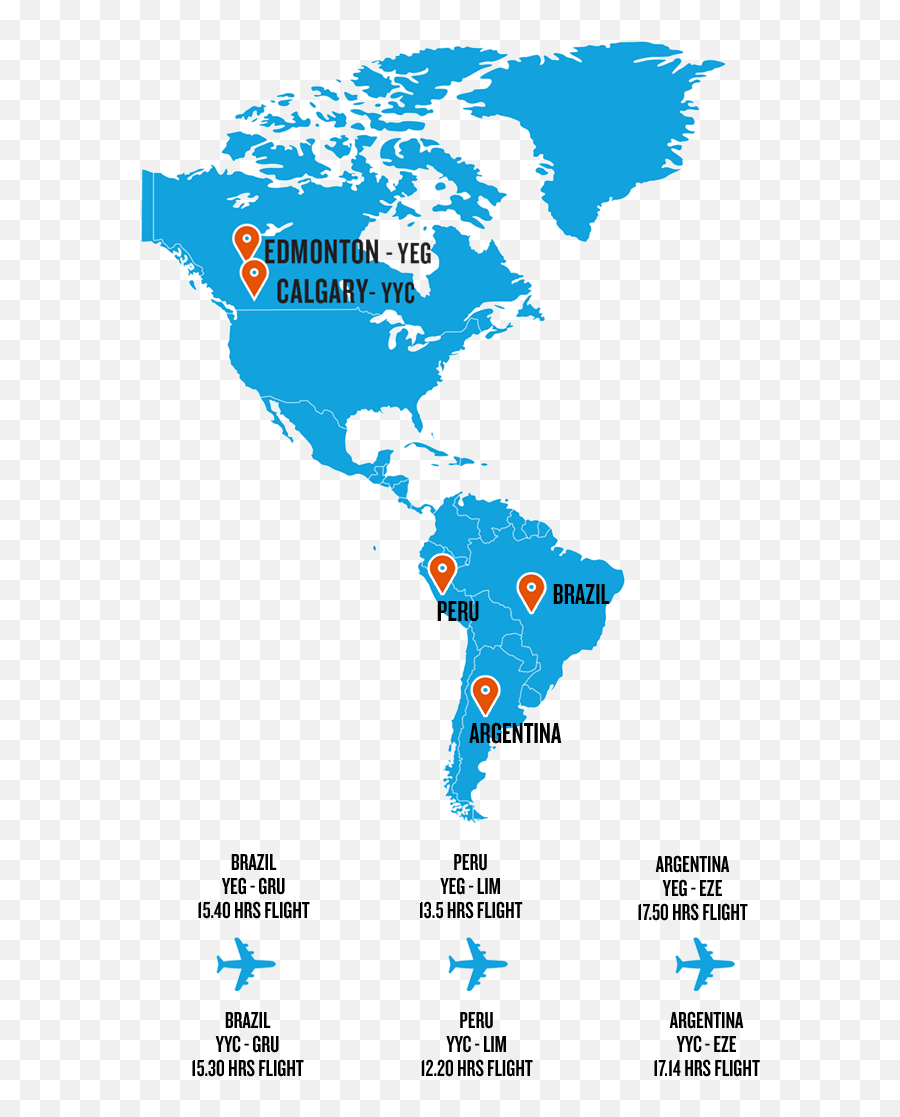 South America Destinations Ama Travel - North And South America In The World Map Png,South America Png