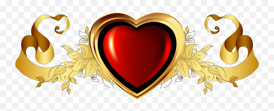 Large Red Heart With Gold Banner - Red Gold Heart Png,Gold Banner Png