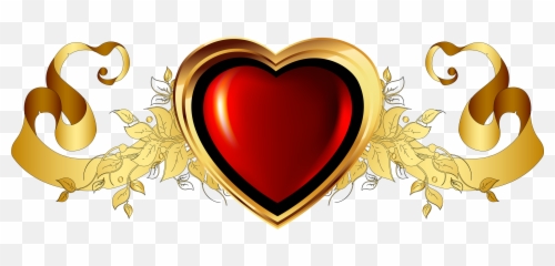 Large Red Heart With Gold Banner - Png