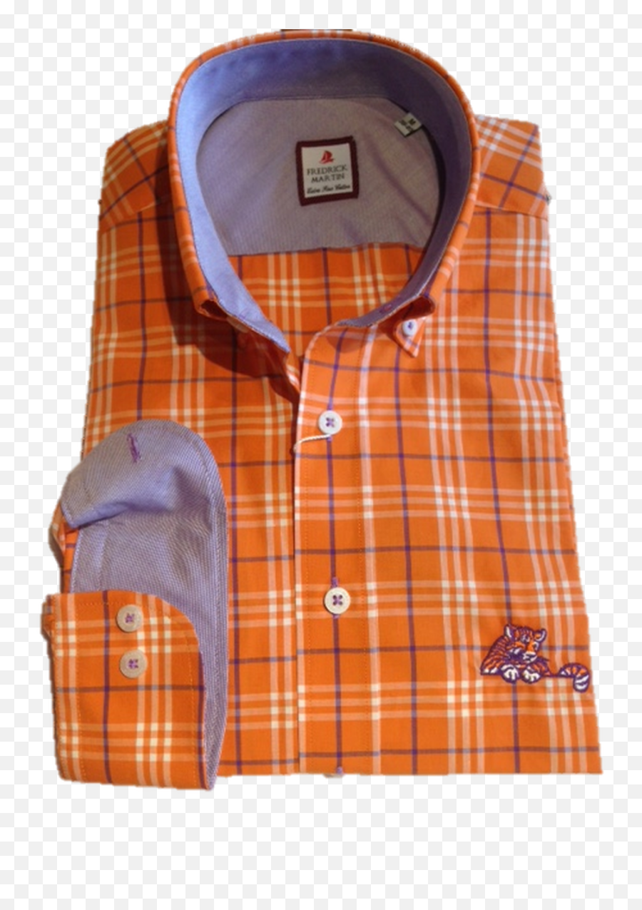 Clemson Orange Plaid Sport Shirt - Laying Tiger Logo Solid Png,Clemson Logo Png