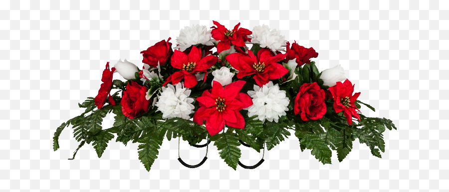 Red Poinsettia With White Mums And Roses - Flowers For Death Png,White Roses Png