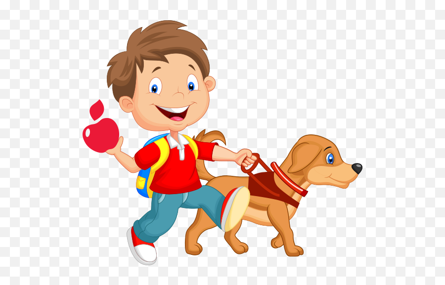 Cartoon Of Child Walking With Guide Dog - Boy Walking The Dog Cartoon Transparent Png,Dog Cartoon Png