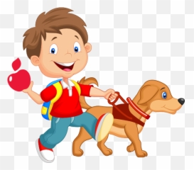 Cartoon Of Child Walking With Guide Dog - Boy The Transparent png