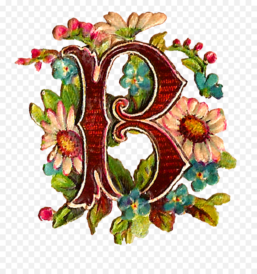 Antique Images Free Drop Cap Letter Clipart Floral - Clip Art Png,Letter B Png