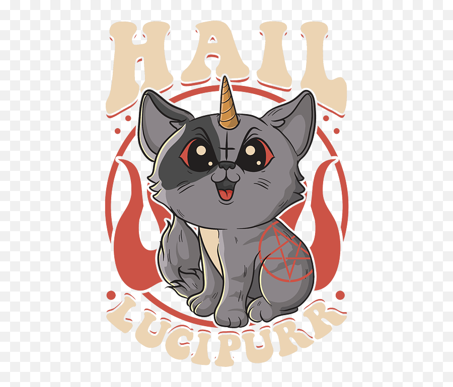Cute Funny Satanic Hail Lucipurr Rainbow Kitty Duvet Cover - Domestic Cat Png,Funny Cat Icon