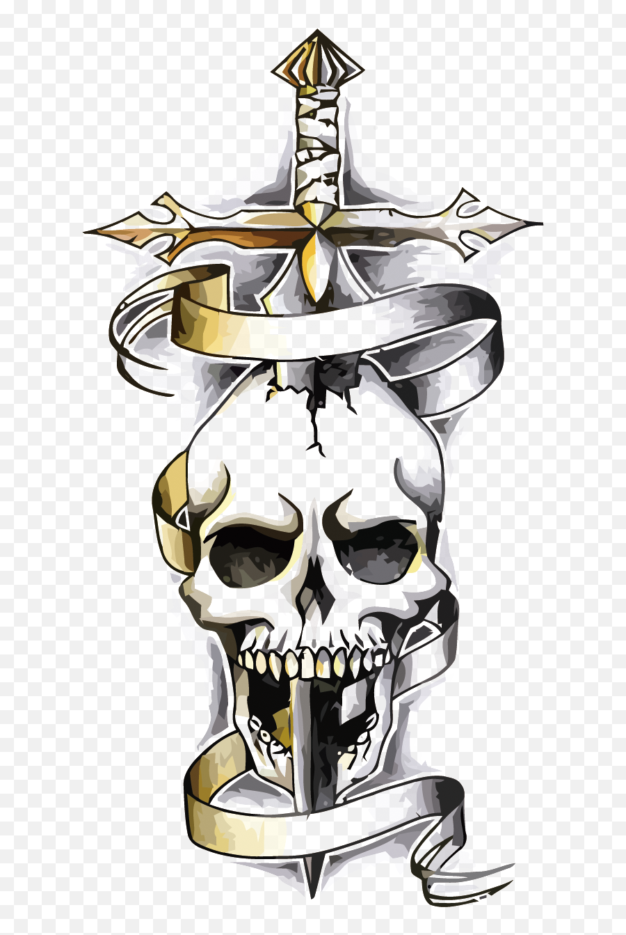 Tattoo Skeleton Skull Dragon Vector - Skull And Dagger Tattoos Png,Snake Tattoo Transparent