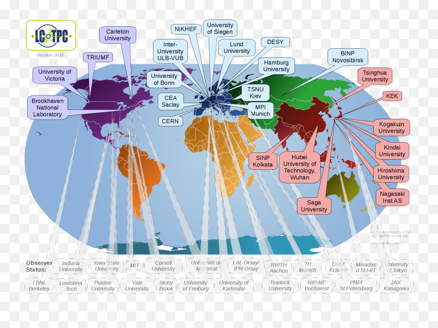 World Map With Lctpc Member Institutes - Synchrotrons In The World Png,World Map Png