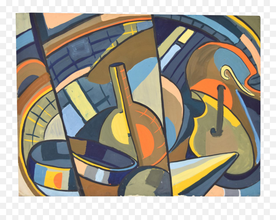 1950s Vintage Dick Fort Cubist Gouache Abstract Shapes Painting - Abstract Art Png,Abstract Shapes Png