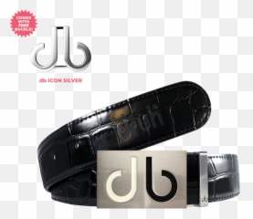 Black Crocodile Leather Belt With Whiteblack Two Toned Buckle - png