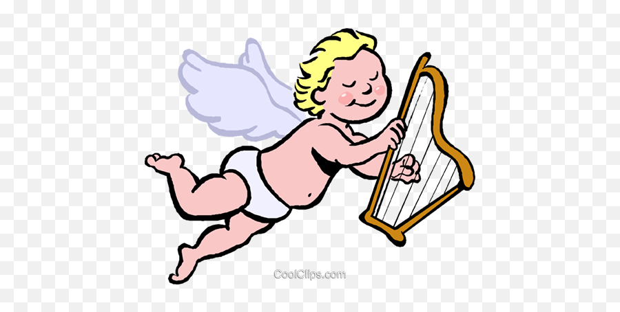 Cupid Playing A Harp Royalty Free Vector Clip Art - Cartoon Angel With Harp Png,Cupid Transparent Background