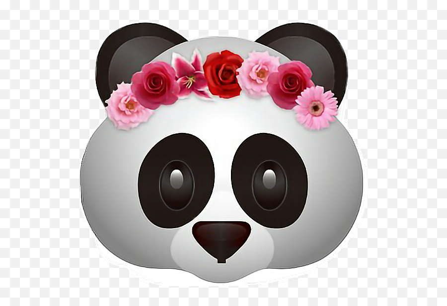 Download Hd Panda Emoji Flower - Flower Crown Panda Emoji Png,Flower Emoji Png