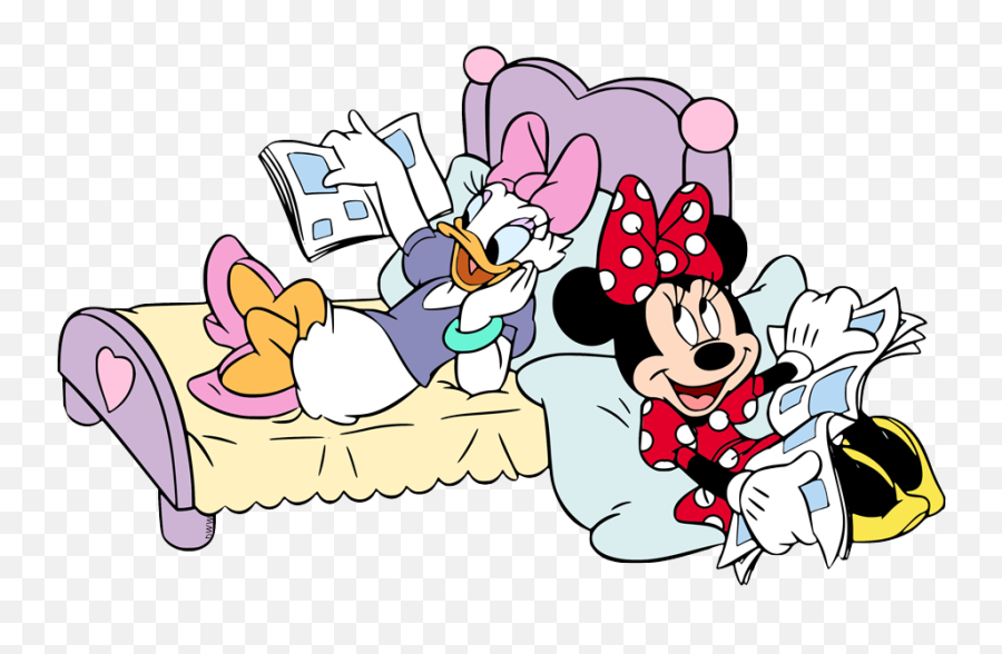Minnie Mouse Daisy Duck Reading Comics In Bedroom - Cartoon Daisy Duck And Minnie Mouse Png,Daisy Duck Png