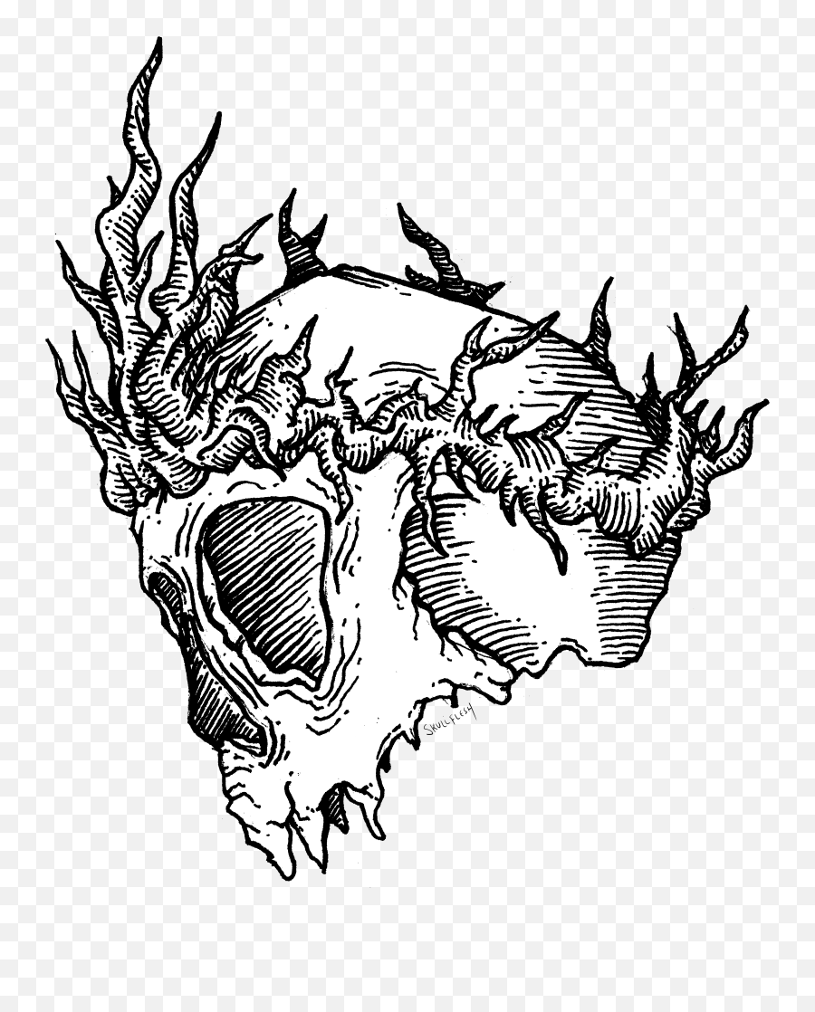 A Nifty Skull Wearing Crown Of Thorns - Crown Of Thorns Drawing Png,Thorn Crown Png
