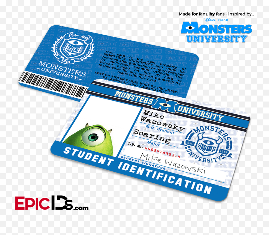 Monsters University Cosplay Student Id Card - Mike Wazowski Monsters University Terry And Terri Perry Png,Mike Wazowski Png