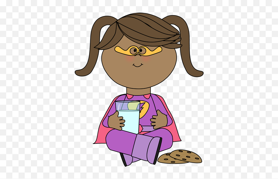 Girl Superhero With Cookies And Milk - Fish Feeder Clipart Png,Milk Clipart Png