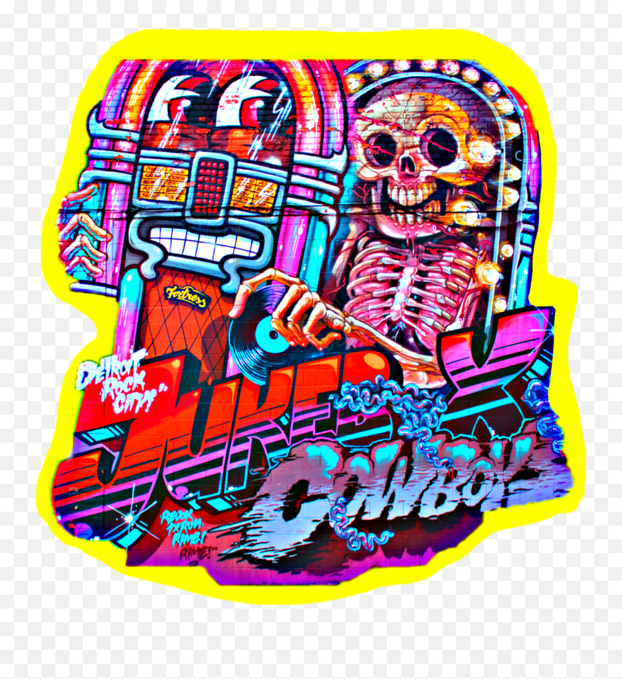 Hukebox Cowboy Skull Skeleton Music Grafiti - Street Art Png,Grafiti Png