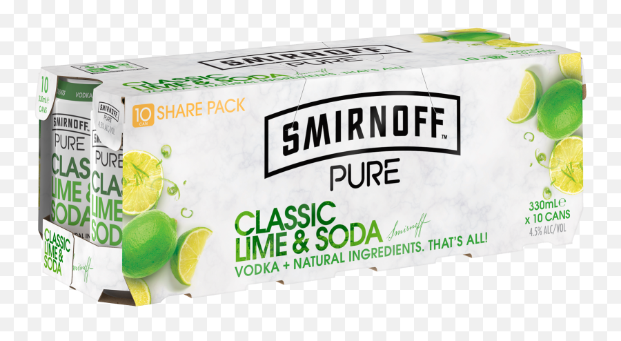 Smirnoff Pure Lime And Soda 10 Pack Cans - Smirnoff Smirnoff Pure Vodka Lime Soda Png,Soda Can Png