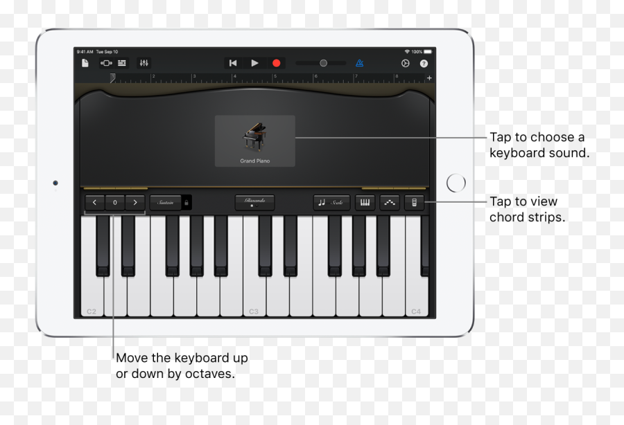Keyboard In Garageband For Ipad - Ipad Garageband Keyboard Png,Piano Keyboard Png