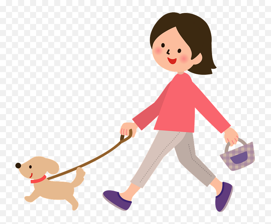 Woman Walking Her Dog Clipart - Girl Walking Dog Clipart Png,People Walking Dog Png